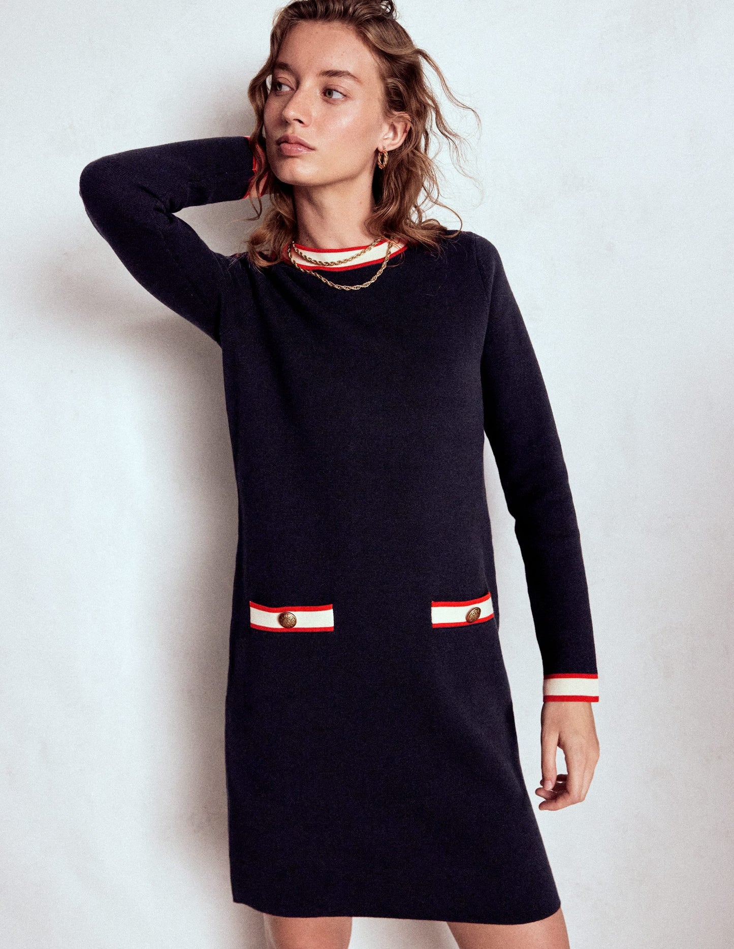 Holly Knitted Shift Dress-Navy