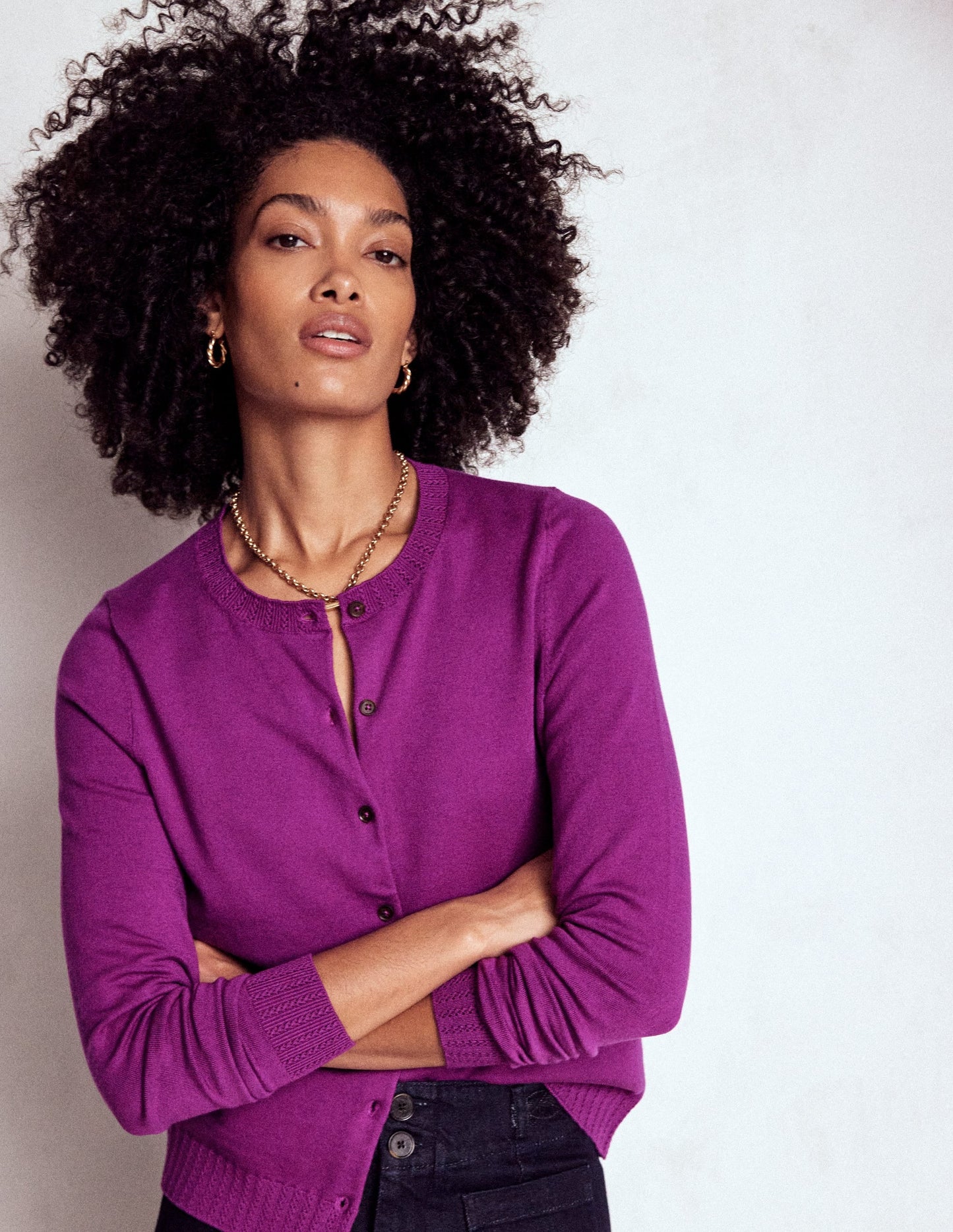 Emilia Cotton Crew Cardigan-Regal Purple