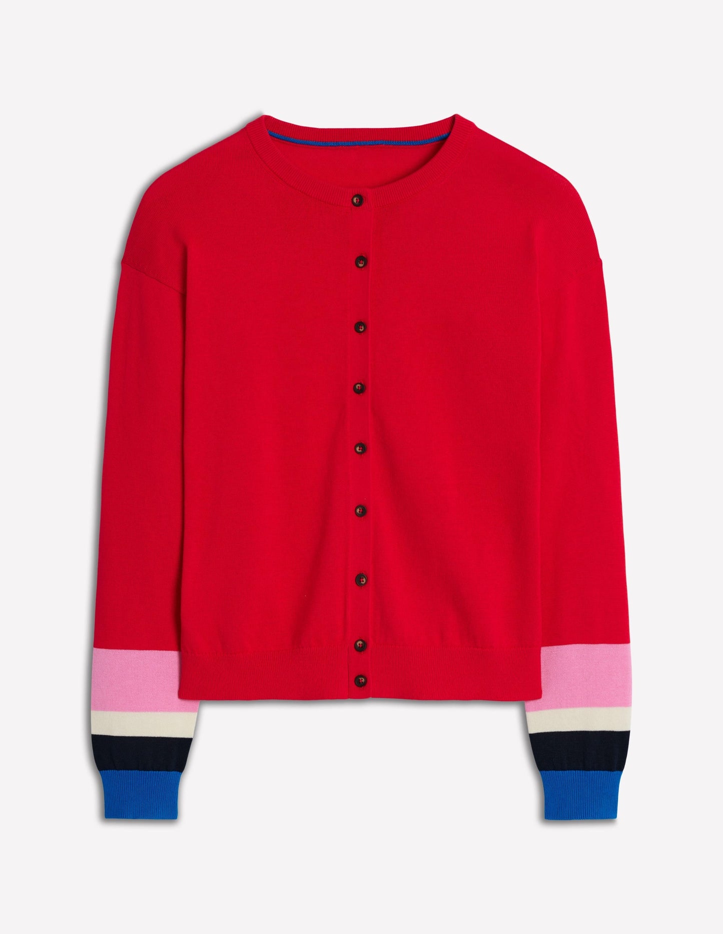 Lara Relaxed Cotton Cardigan-Poppy Red, Cuff Stripe