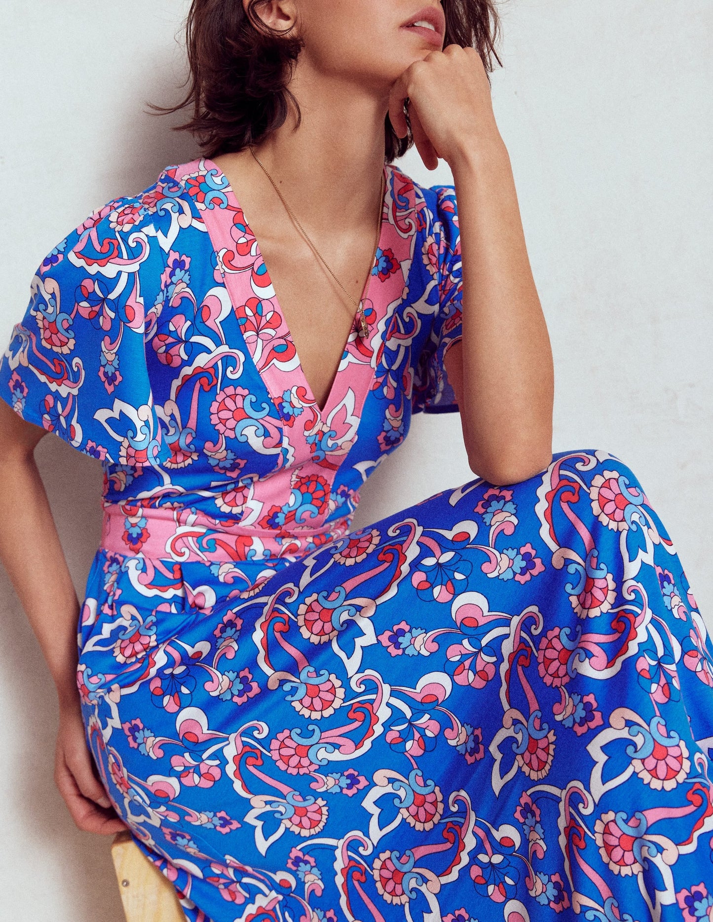 Ellie Flutter Maxi Tea Dress-Kingfisher Blue, Foliage Trail