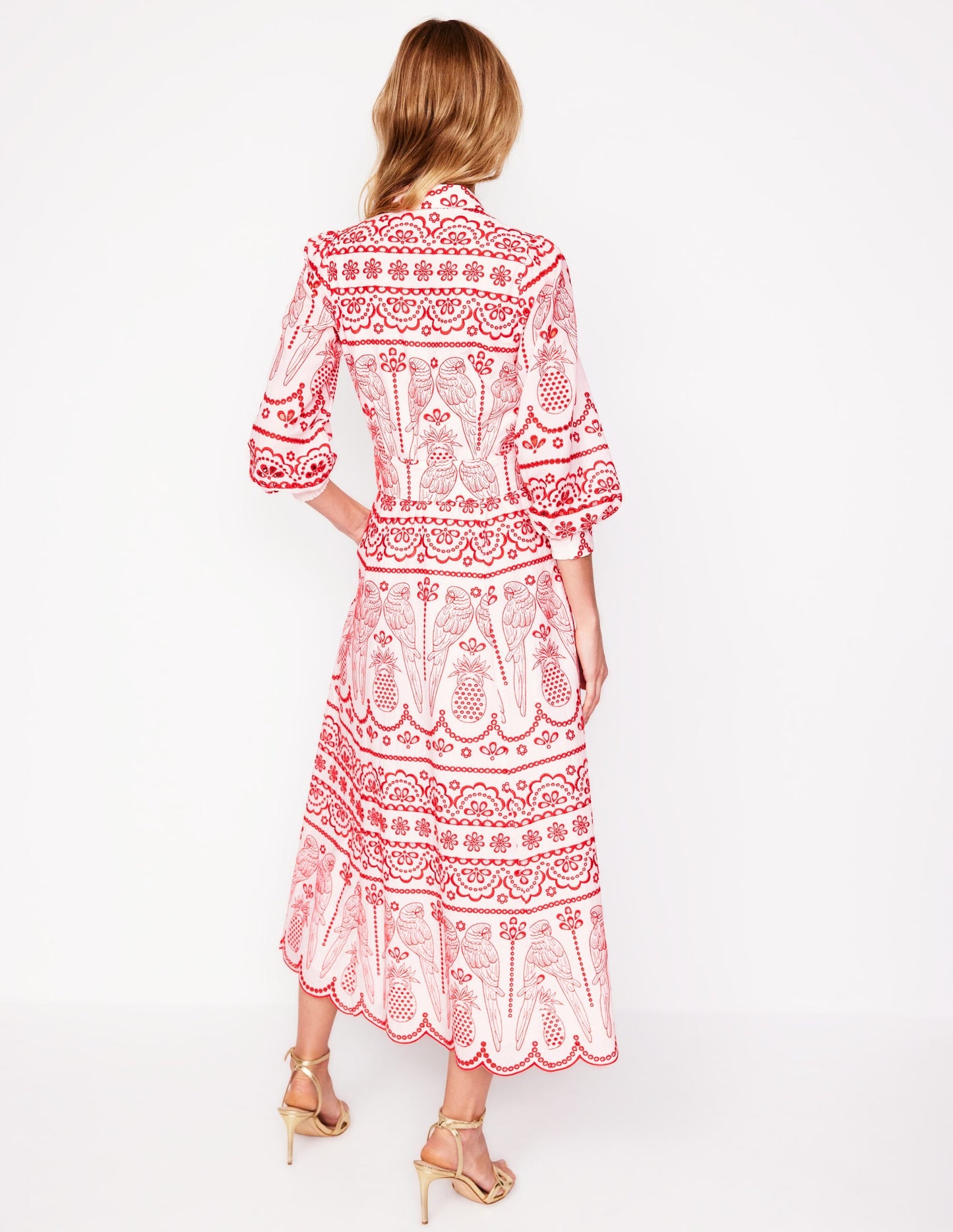 Clara Broderie Shirt Dress-Poppy Red, Parrot Broderie