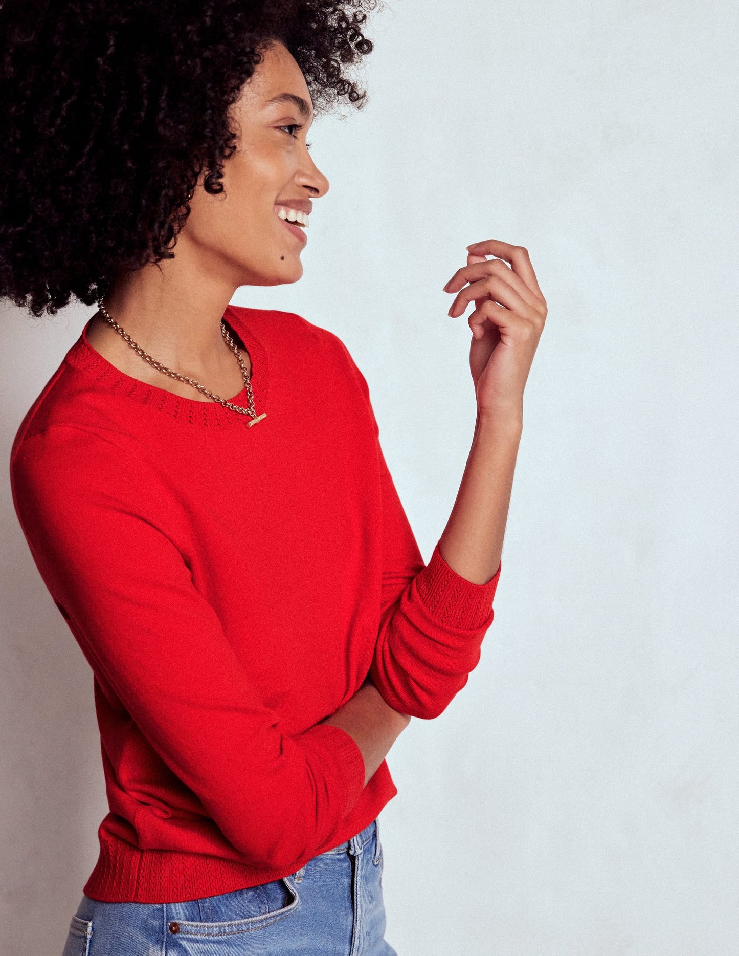 Emilia Cotton Crew Sweater-Poppy Red