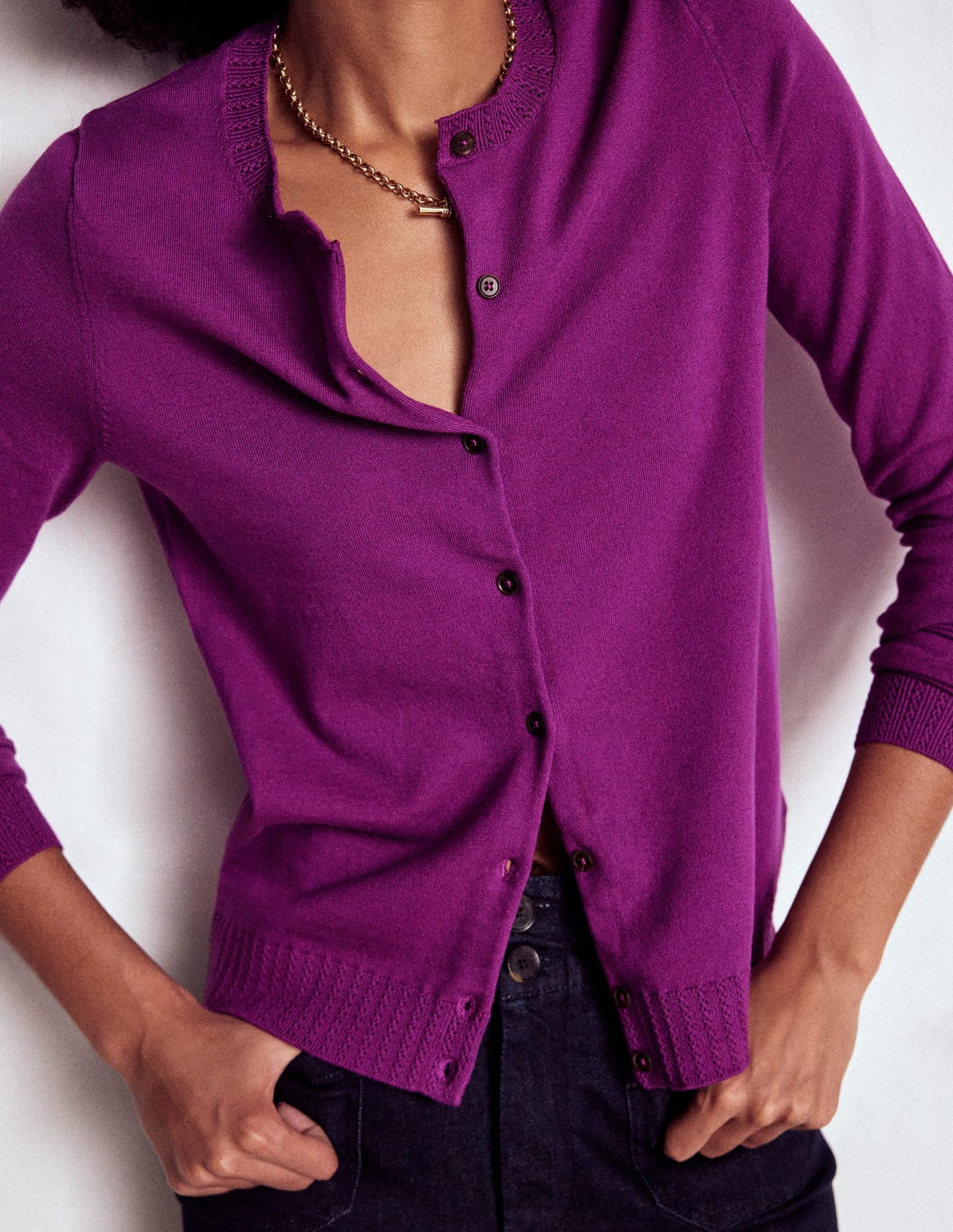 Emilia Cotton Crew Cardigan-Regal Purple