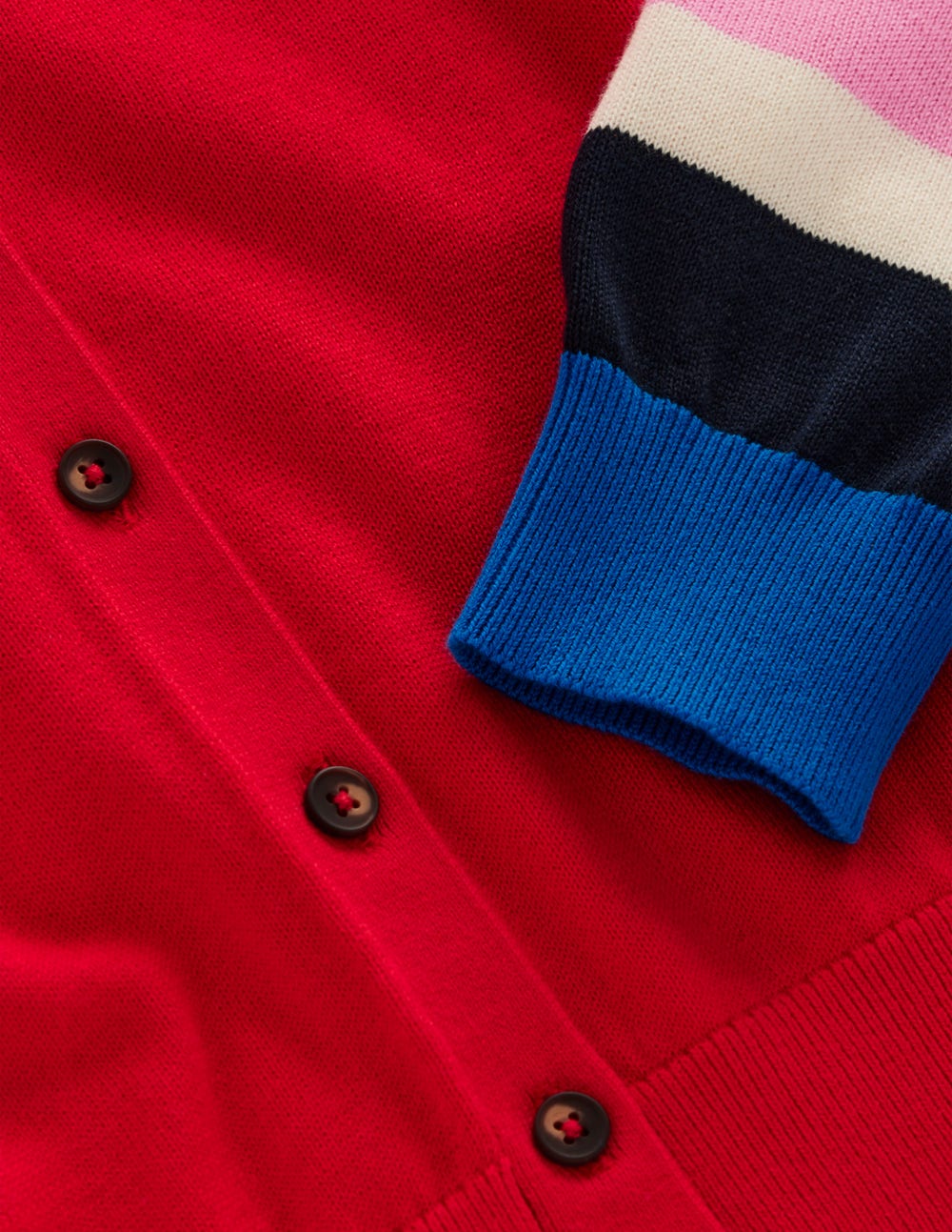 Lara Relaxed Cotton Cardigan-Poppy Red, Cuff Stripe