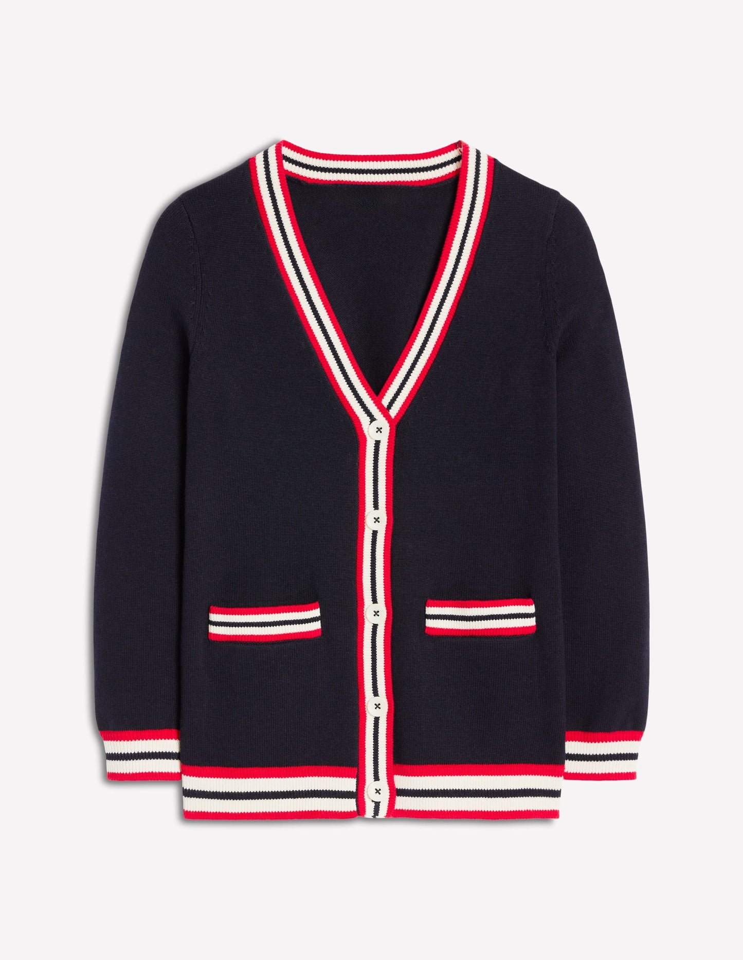 Long Cotton V-neck Cardigan-Navy