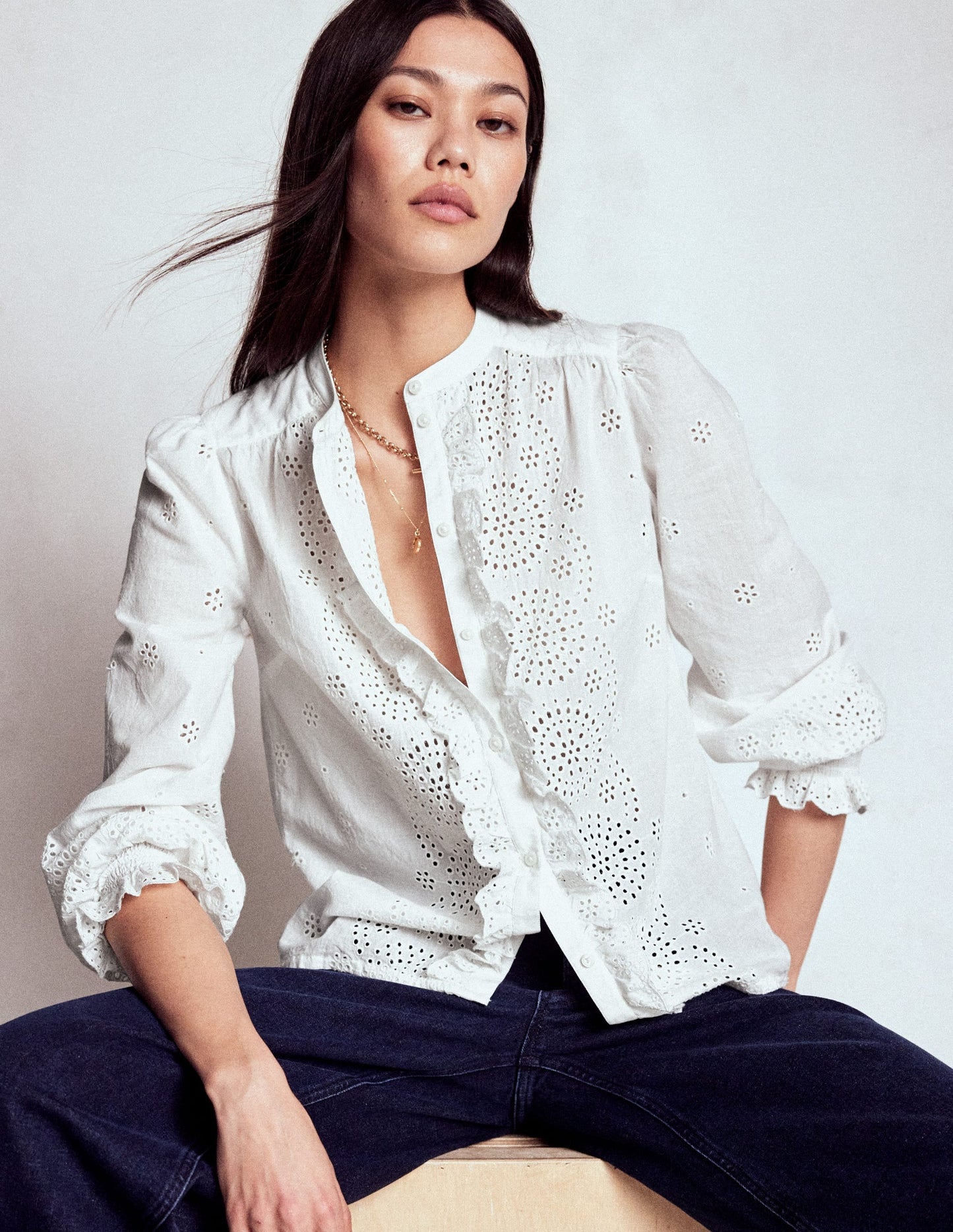 Alice Broderie Top-White