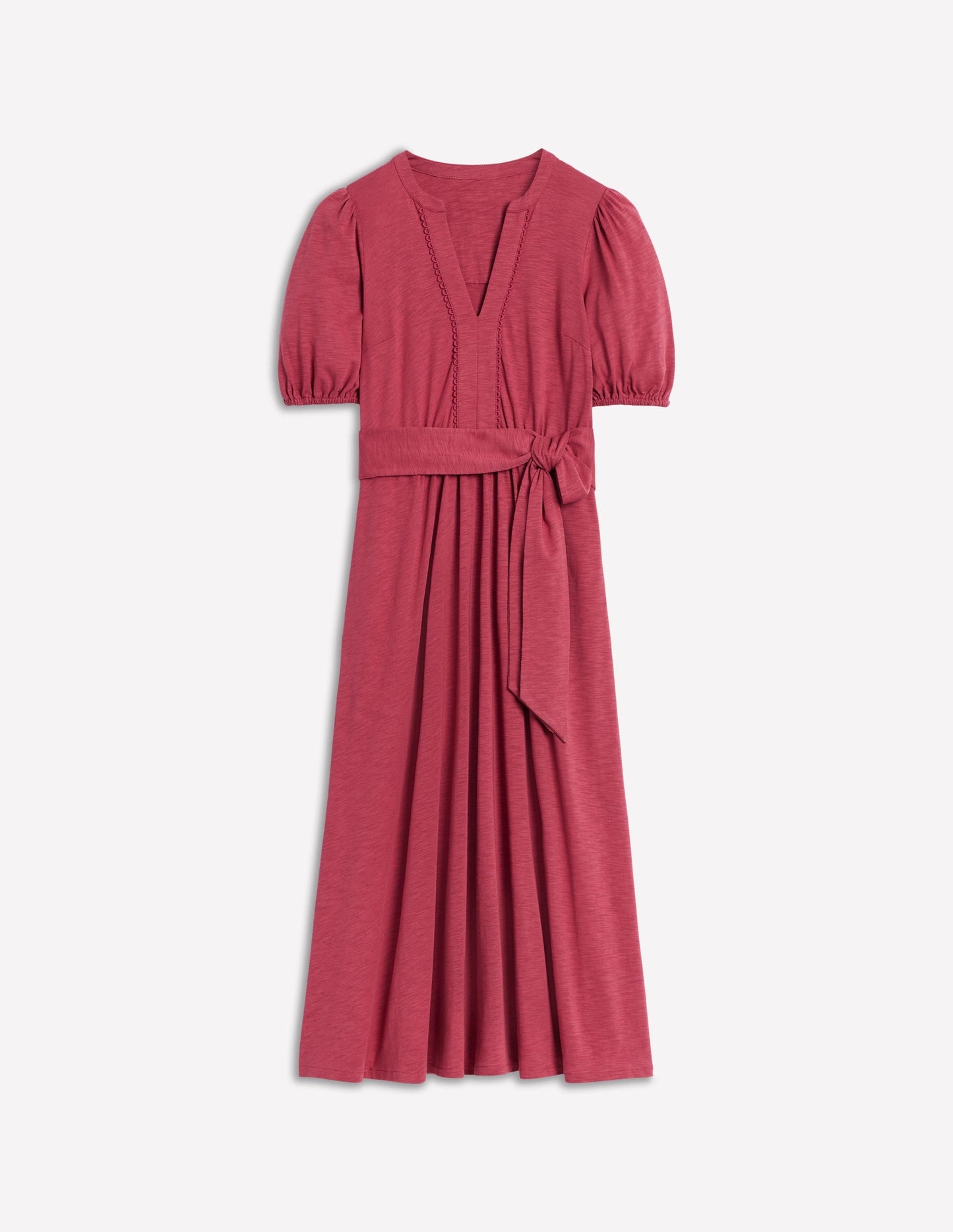 Sofia Trim Jersey Midi Dress-Terracotta Red