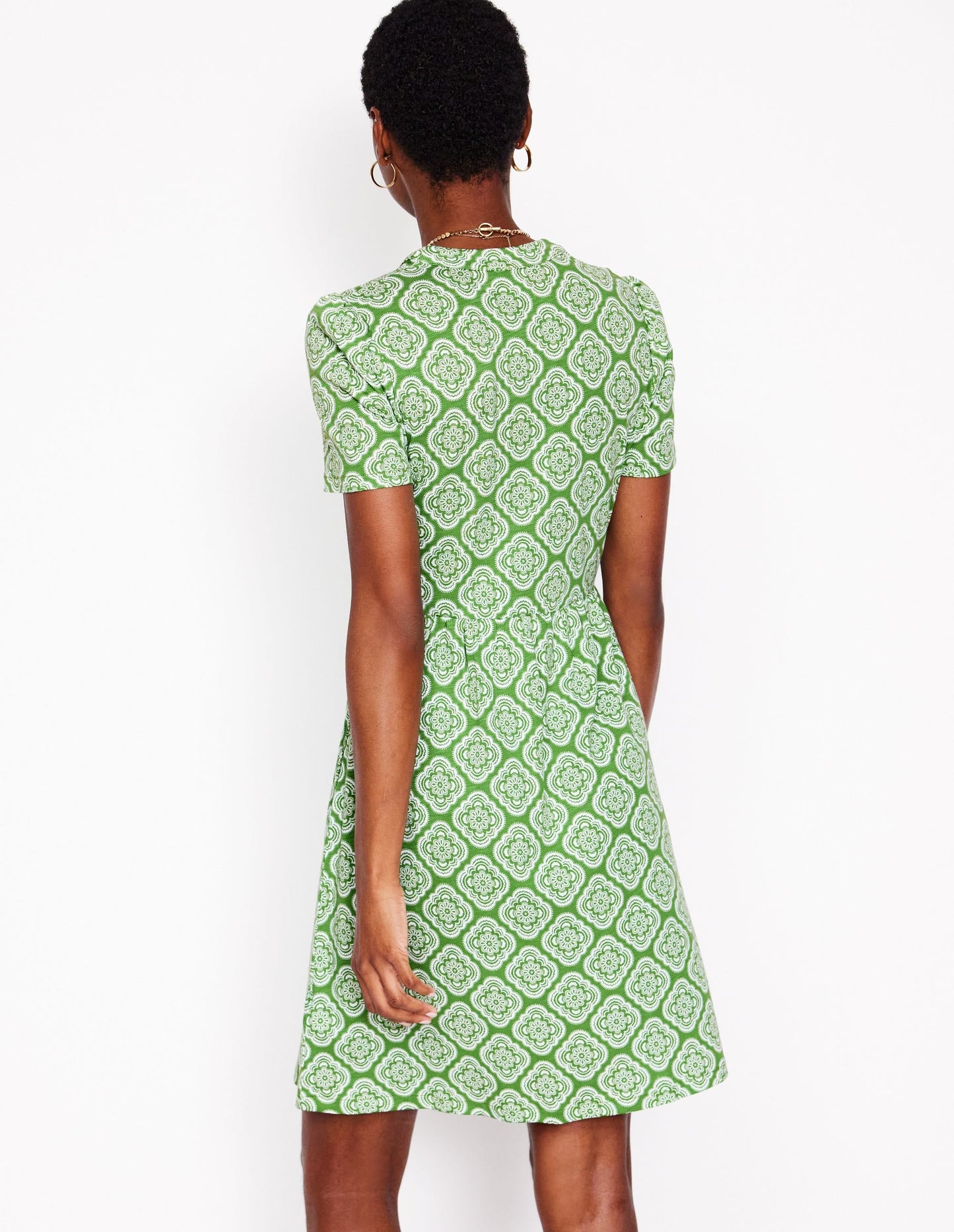 Naomi Short Sleeve Dress-Paradise Green, Botanic Blush