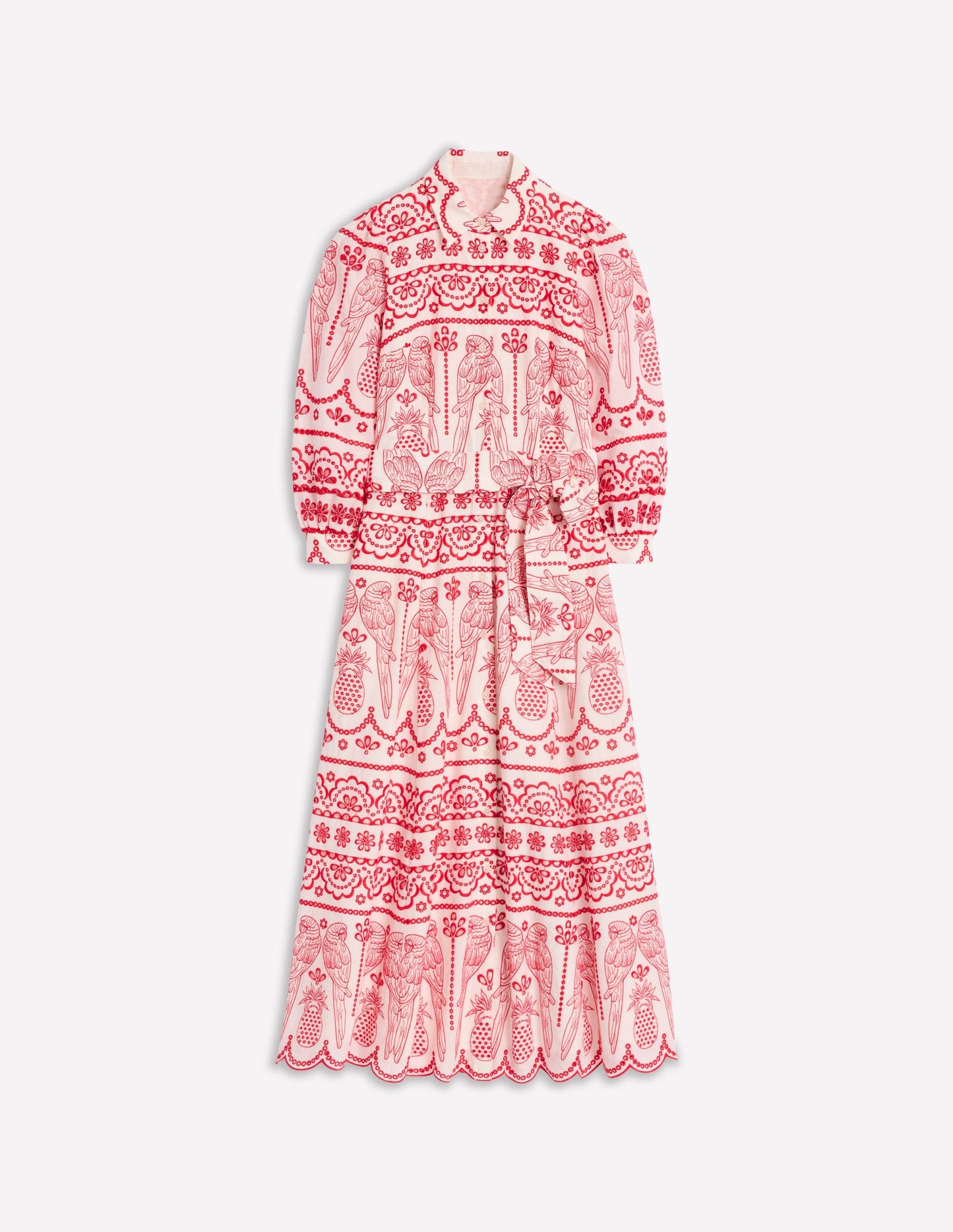 Clara Broderie Shirt Dress-Poppy Red, Parrot Broderie