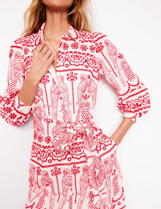 Clara Broderie Shirt Dress-Poppy Red, Parrot Broderie