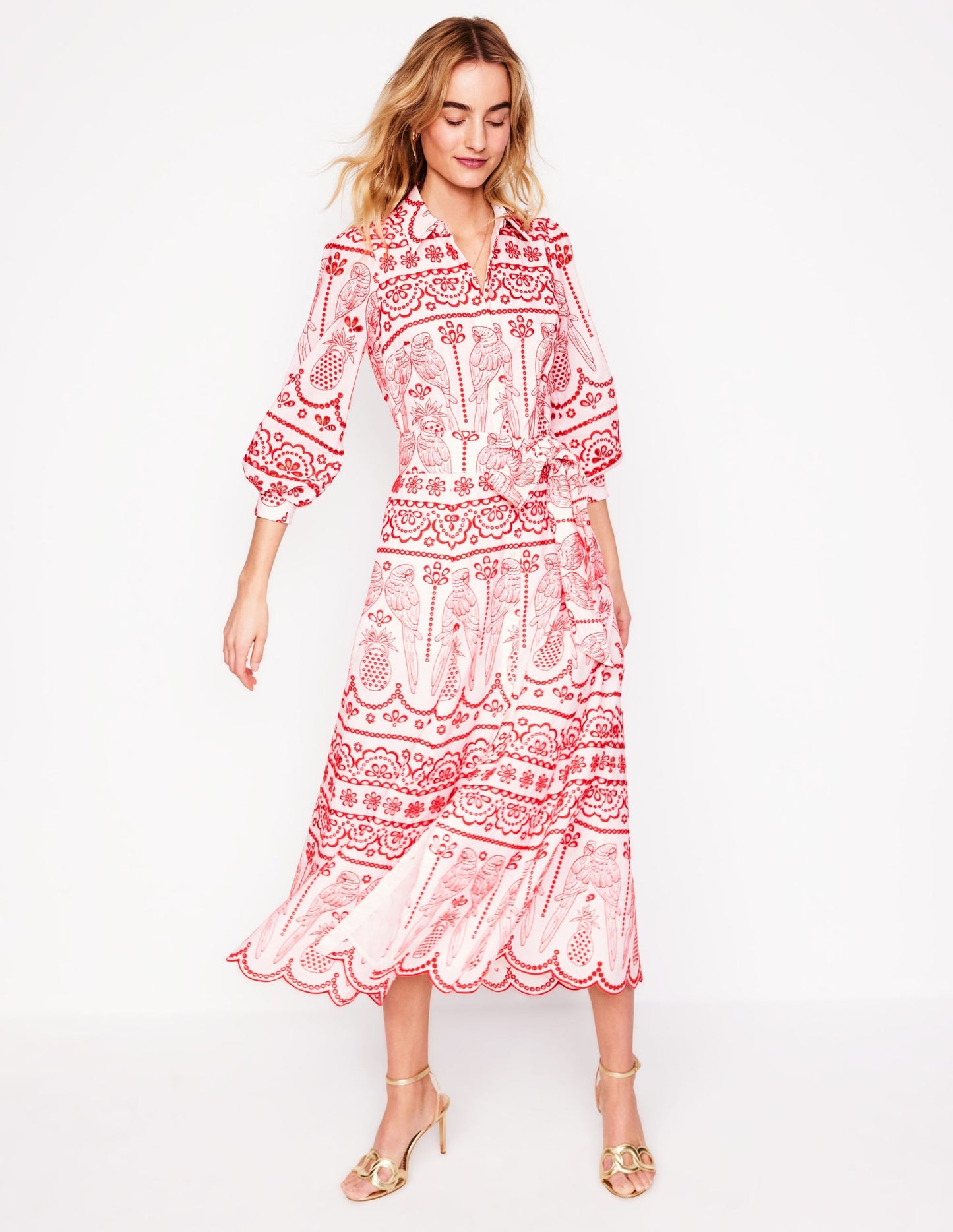 Clara Broderie Shirt Dress-Poppy Red, Parrot Broderie
